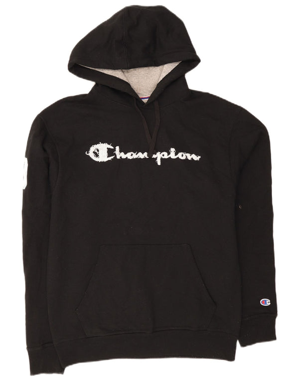 Champion Mens Graphic Hoodie Jumper Medium Black Cotton