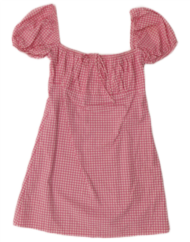 Zara Womens Short Sleeves Sundress UK 12 Medium Pink Gingham Bohemian