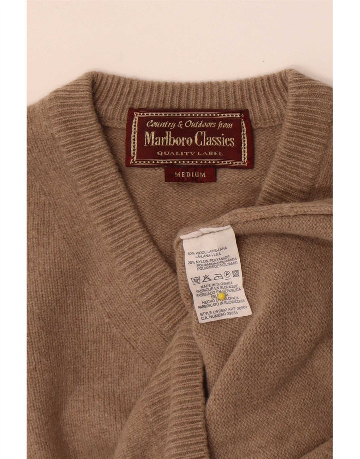 Marlboro Classics Mens V-Neck Jumper Sweater Medium Brown Wool
