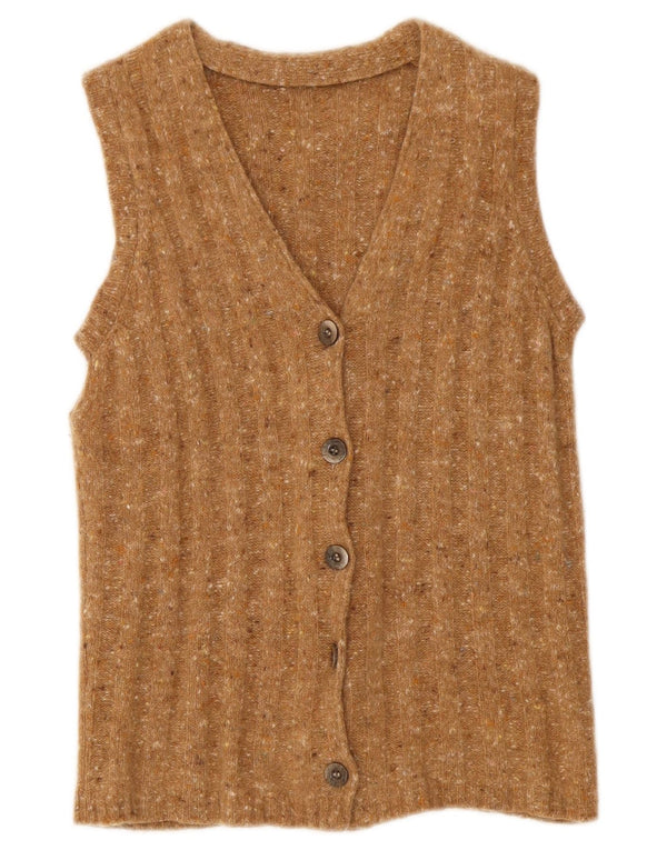 Vintage Womens Sleeveless Cardigan Sweater UK 10 Small Brown Flecked