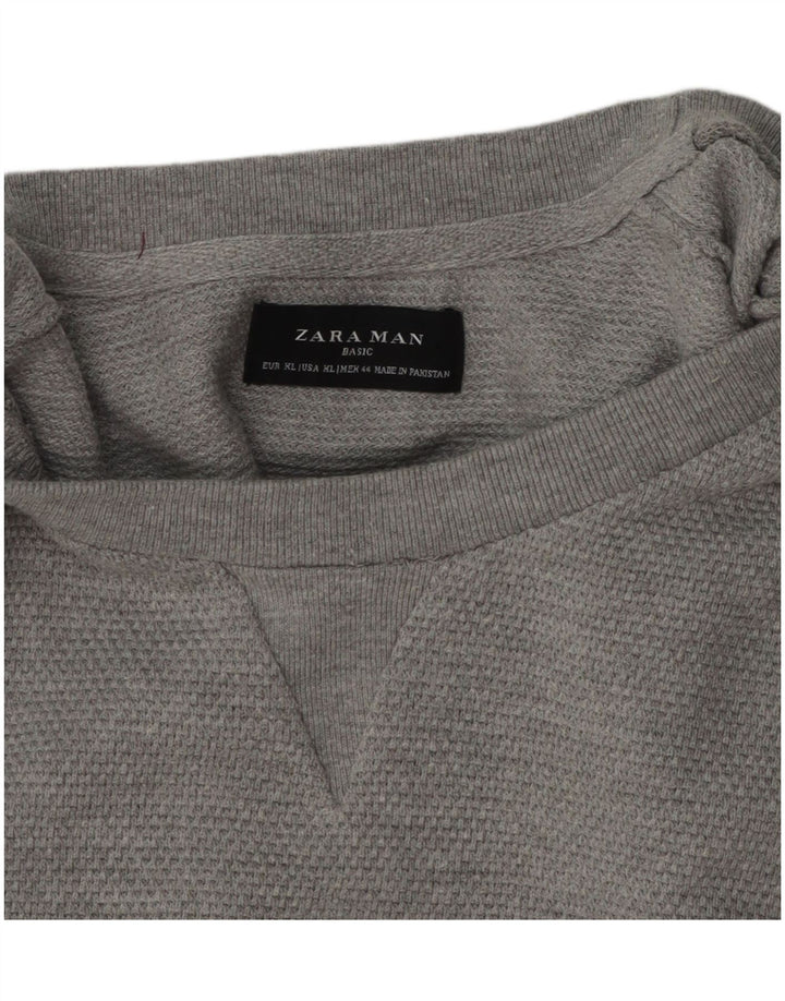 Zara Mens Crew Neck Jumper Sweater XL Grey Cotton