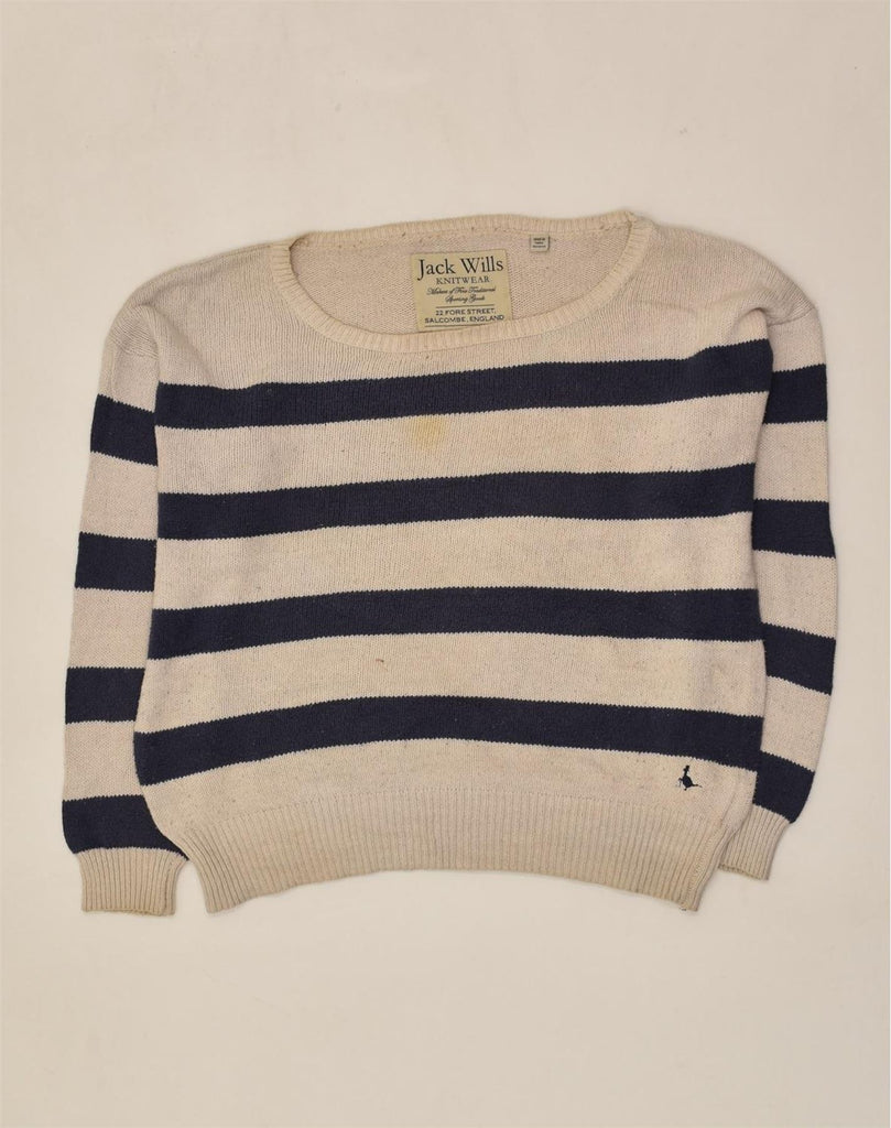 JACK WILLS Womens Boat Neck Jumper Sweater UK 14 Medium Beige Striped | Vintage Jack Wills | Thrift | Second-Hand Jack Wills | Used Clothing | Messina Hembry 