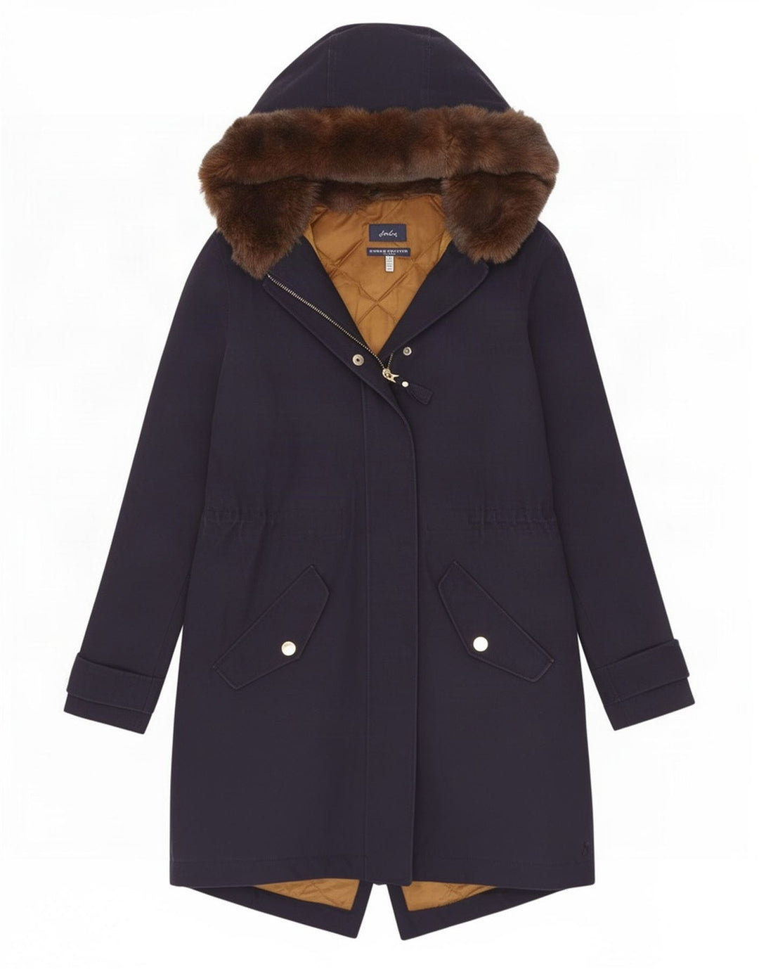 Jules Womens Hooded Parka Jacket UK 10 Small Navy Blue Cotton