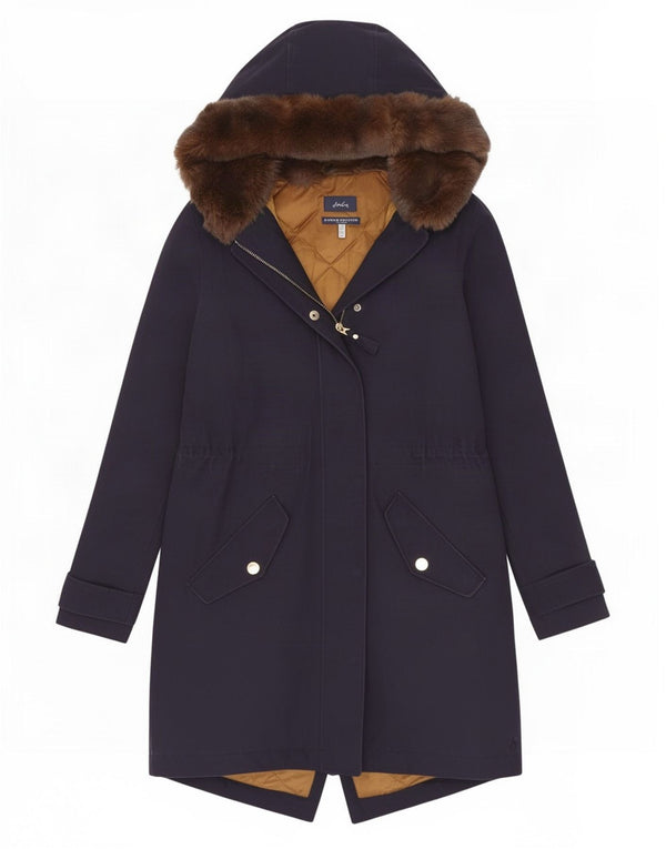 Jules Womens Hooded Parka Jacket UK 10 Small Navy Blue Cotton