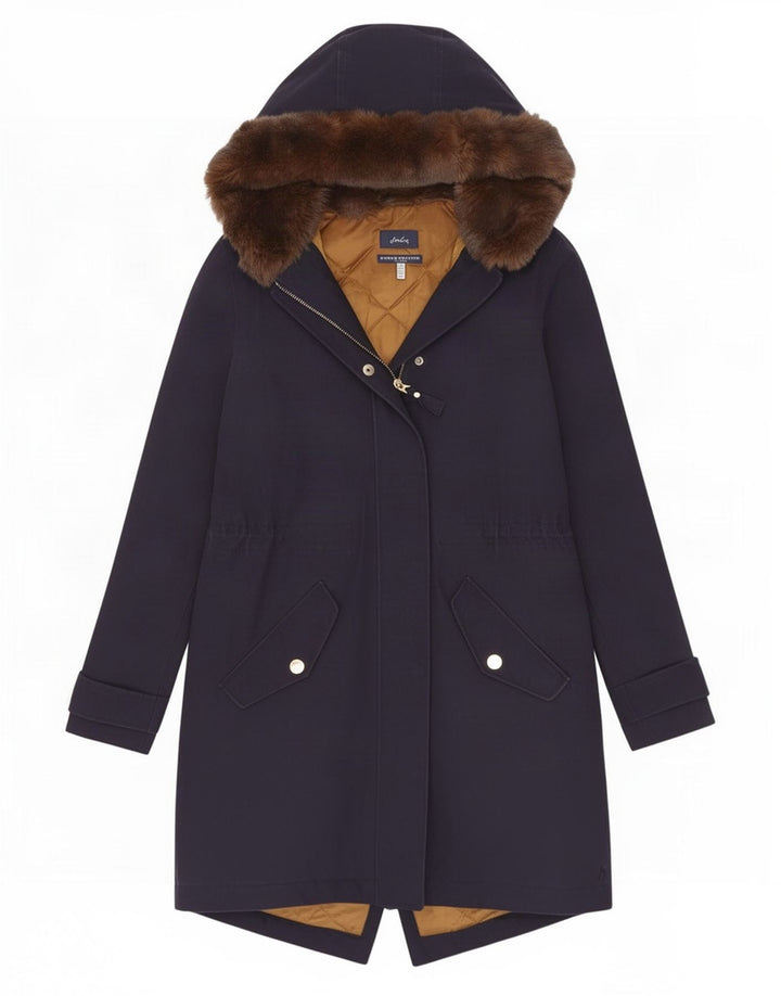 Jules Womens Hooded Parka Jacket UK 10 Small Navy Blue Cotton