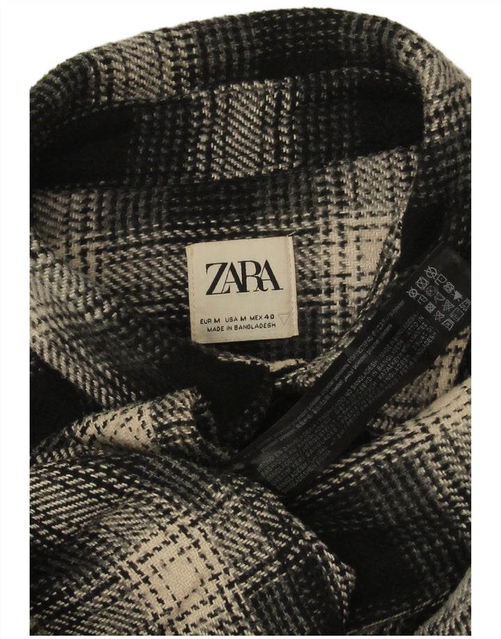 Zara Mens Flannel Shirt Medium Black Check Polyester