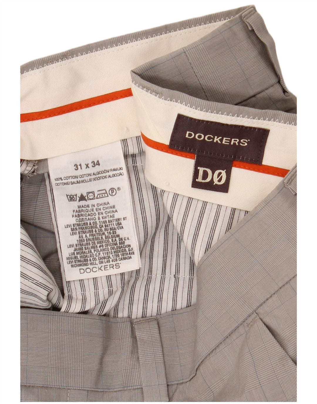 Dockers Mens Straight Chino Trousers W31 L32 Grey Check Cotton