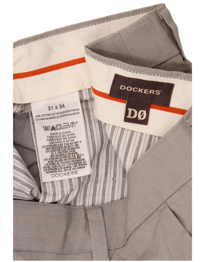 Dockers Mens Straight Chino Trousers W31 L32 Grey Check Cotton