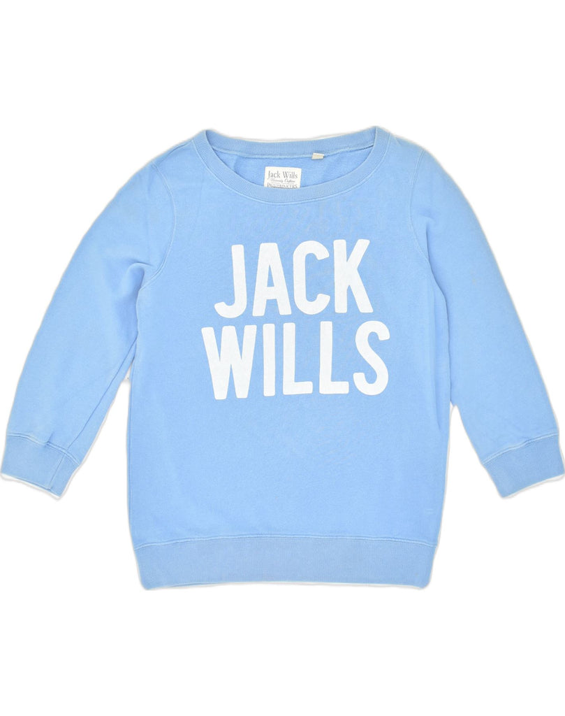 JACK WILLS Womens Graphic Sweatshirt Jumper UK 10 Small  Blue Cotton | Vintage Jack Wills | Thrift | Second-Hand Jack Wills | Used Clothing | Messina Hembry 