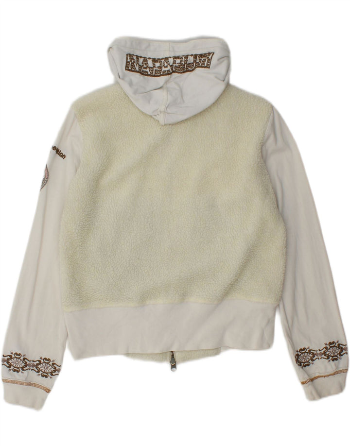 NAPAPIJRI Womens Graphic Fleece Jacket UK 14 Medium White Colourblock Vintage Napapijri and Second-Hand Napapijri from Messina Hembry 