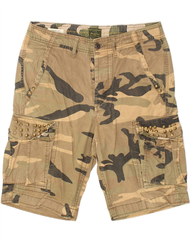 JACK & JONES Mens Cargo Shorts Small W30 Beige Camouflage Cotton | Vintage Jack & Jones | Thrift | Second-Hand Jack & Jones | Used Clothing | Messina Hembry 