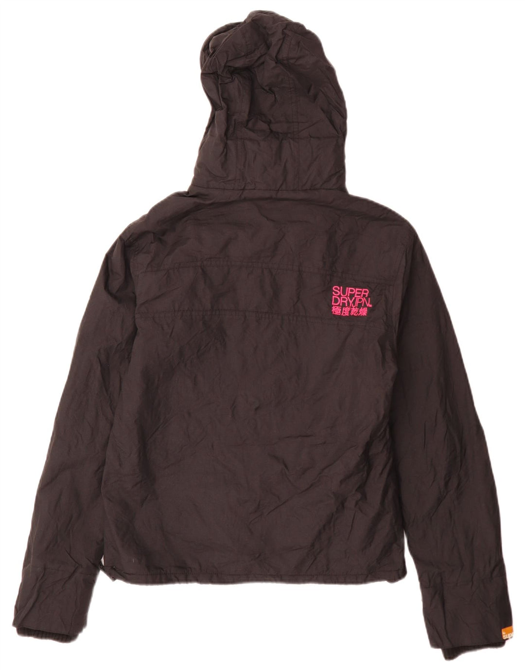 Superdry Womens Hooded Windbreaker Jacket UK 16 Large Black Nylon