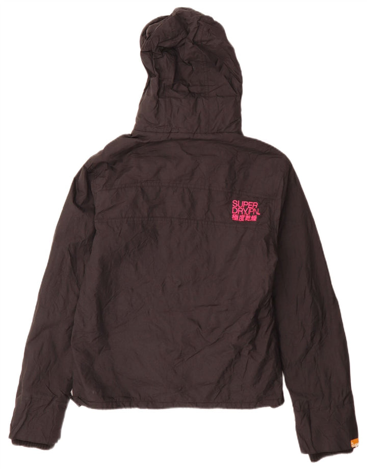Superdry Womens Hooded Windbreaker Jacket UK 16 Large Black Nylon