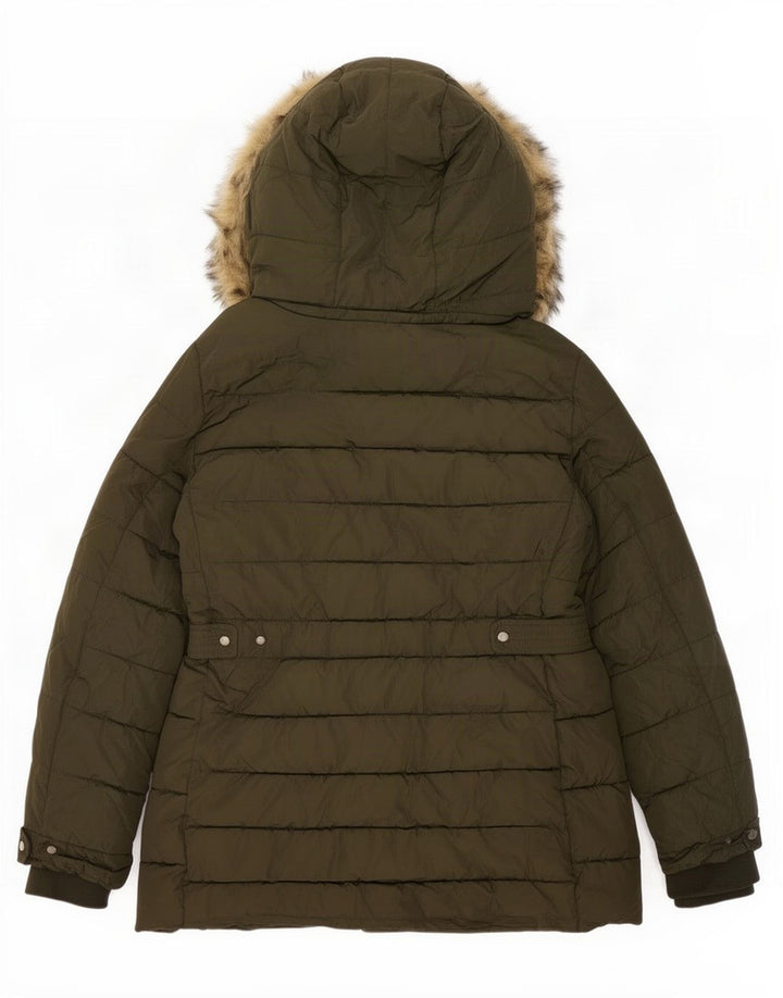 Zara Womens Hooded Padded Jacket UK 16 Large Khaki Polyester