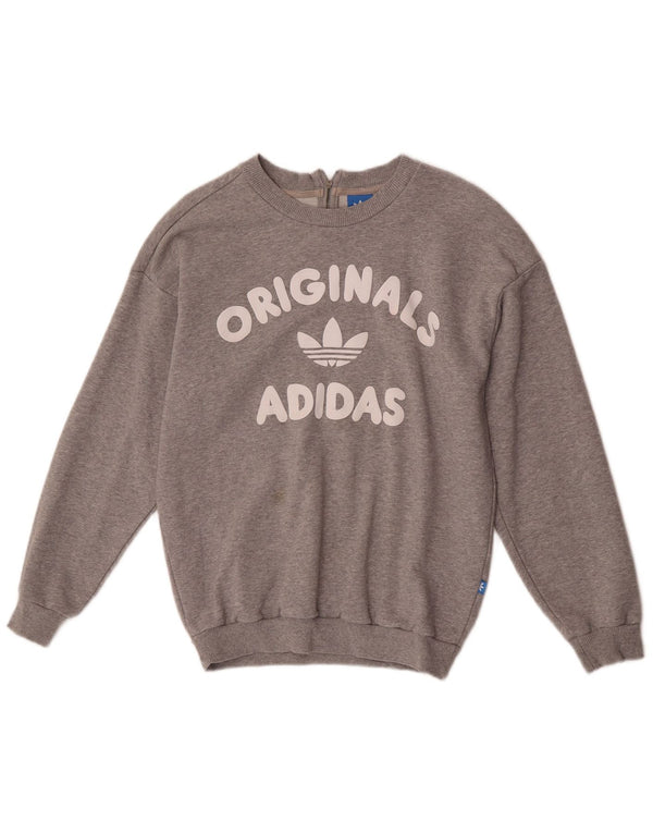 Adidas Womens Graphic Oversized Sweatshirt Jumper UK 6 XS Grey Cotton
