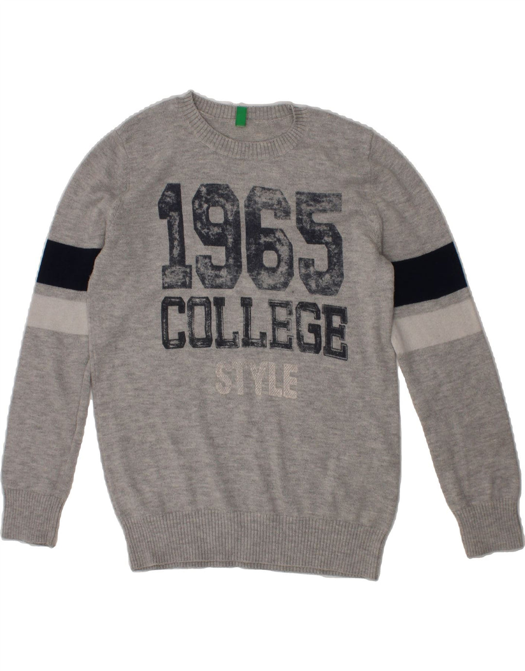 BENETTON Boys Crew Neck Jumper Sweater 6-7 Years Small Grey Colourblock Vintage Benetton and Second-Hand Benetton from Messina Hembry 