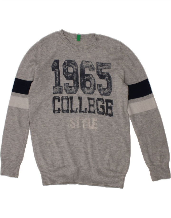 BENETTON Boys Crew Neck Jumper Sweater 6-7 Years Small Grey Colourblock Vintage Benetton and Second-Hand Benetton from Messina Hembry 