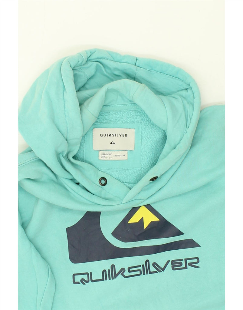 QUIKSILVER Womens Graphic Hoodie Jumper UK 6 XS Blue Cotton | Vintage Quiksilver | Thrift | Second-Hand Quiksilver | Used Clothing | Messina Hembry 