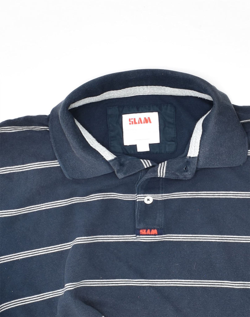 SLAM Mens Polo Shirt 2XL Navy Blue Striped Cotton | Vintage Slam | Thrift | Second-Hand Slam | Used Clothing | Messina Hembry 