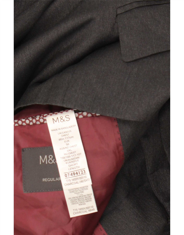 Marks & Spencer Mens Short 2 Button Blazer Jacket UK 46 3XL Grey Polyester