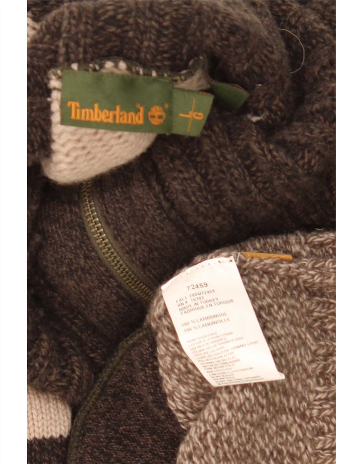 Timberland Mens Cardigan Sweater Large Brown Colourblock Lambswool