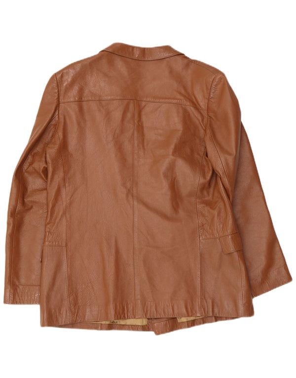 Anfor Womens Double Breasted Leather Blazer Jacket IT 44 Medium Brown