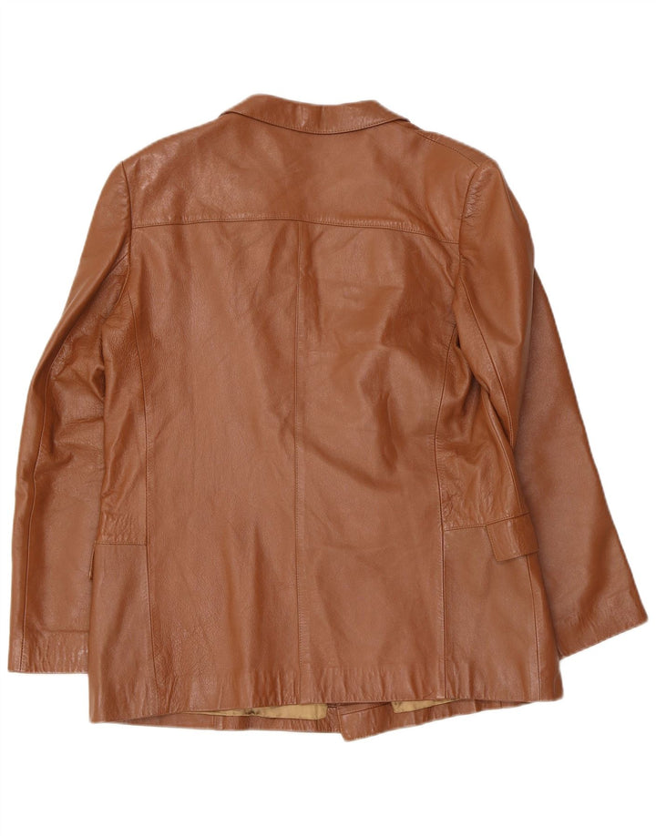 Anfor Womens Double Breasted Leather Blazer Jacket IT 44 Medium Brown