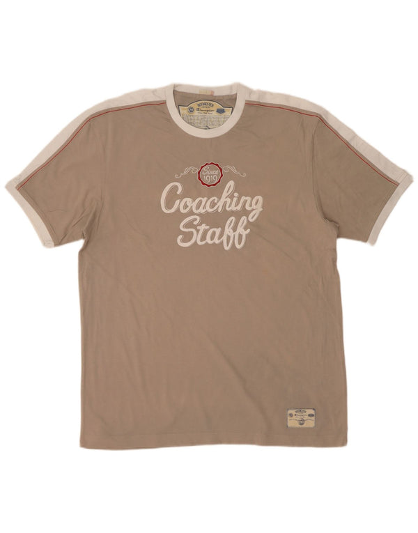 Champion Mens Easy Fit Graphic T-Shirt Top Large Grey Colourblock Cotton
