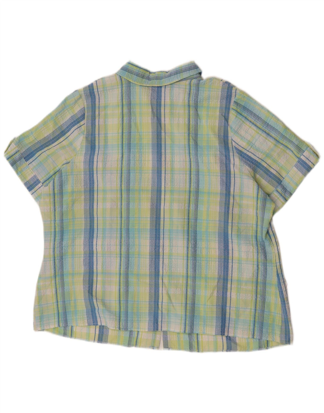Marks & Spencer Womens Short Sleeve Shirt UK 22 3XL Green Check Polyester