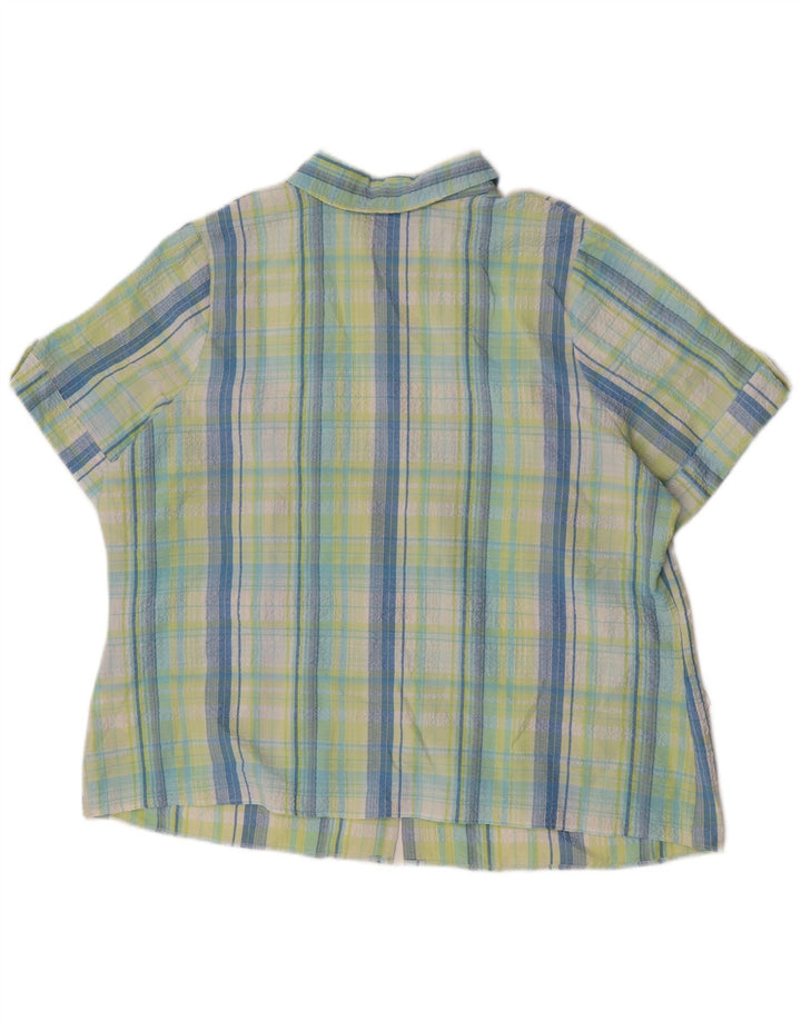 Marks & Spencer Womens Short Sleeve Shirt UK 22 3XL Green Check Polyester
