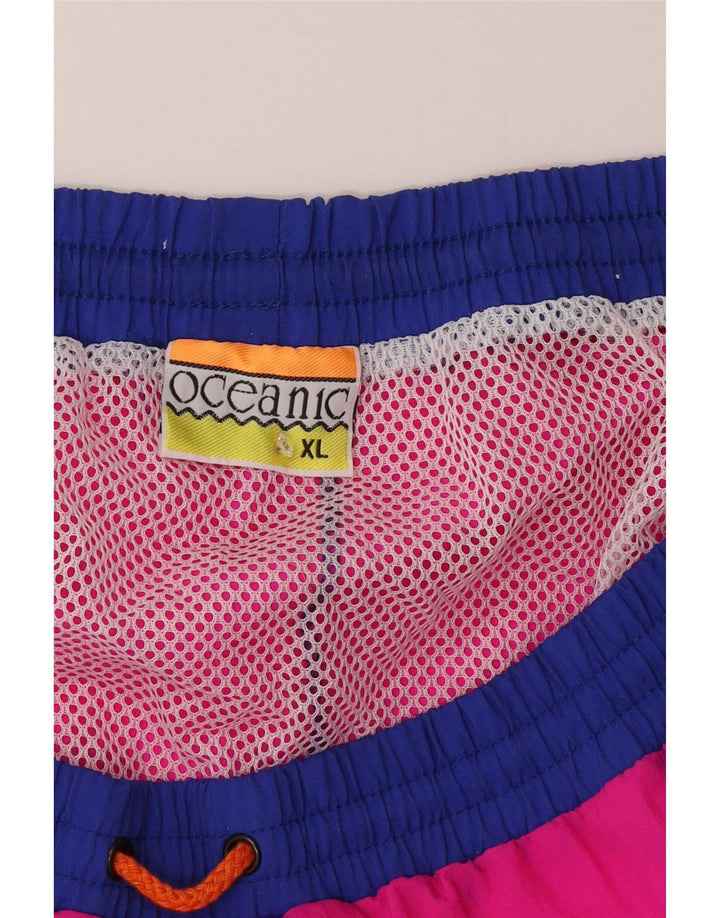 Vintage Mens Swimming Shorts XL Blue Colourblock Nylon
