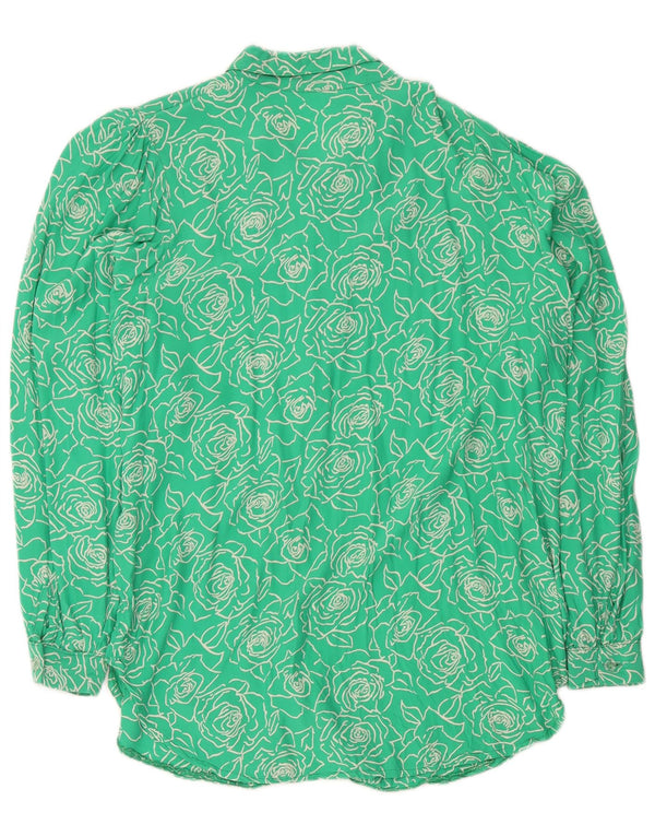 Vintage Womens Long Sleeve Shirt Blouse UK 14 Medium Green Floral
