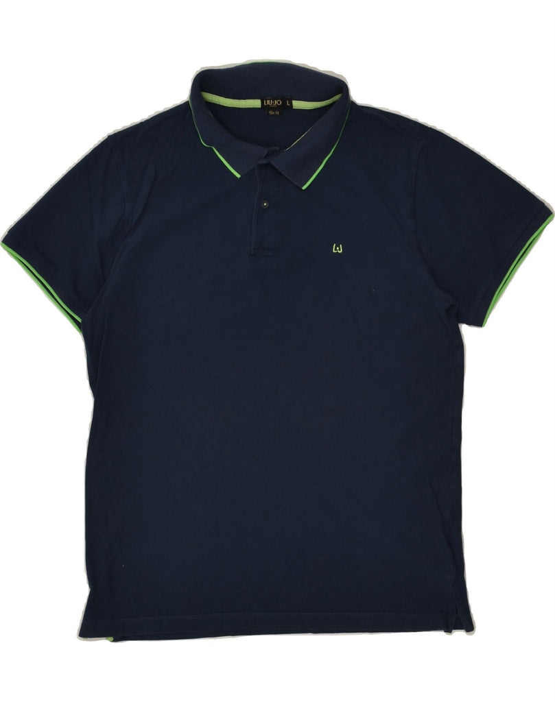 LIU JO Mens Slim Fit Polo Shirt Large Navy Blue Cotton Vintage Liu Jo and Second-Hand Liu Jo from Messina Hembry 