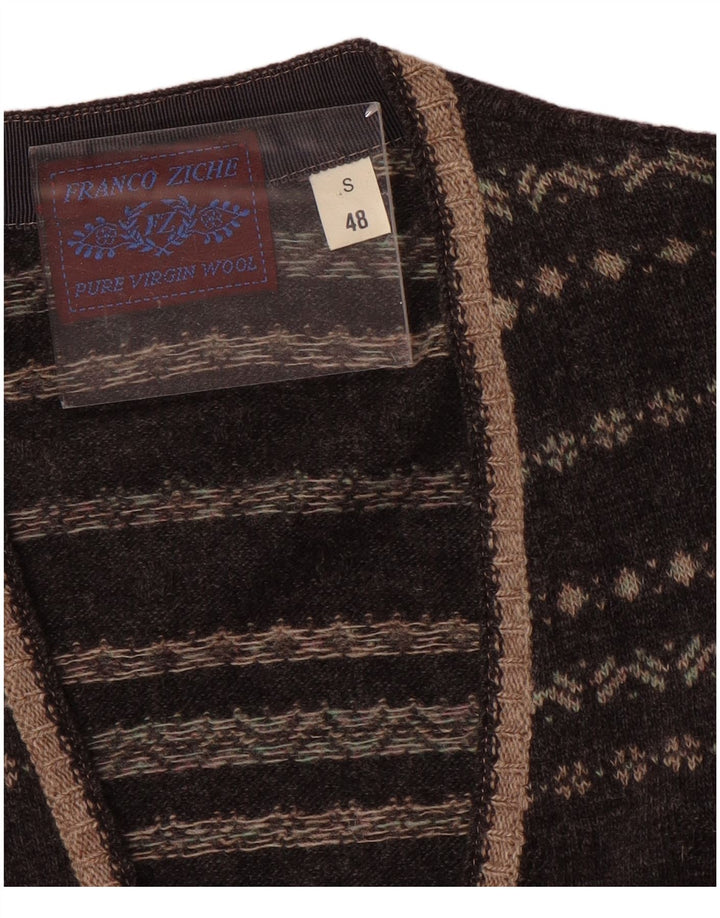 Franco Ziche Mens Cardigan Sweater Small Grey Striped Wool