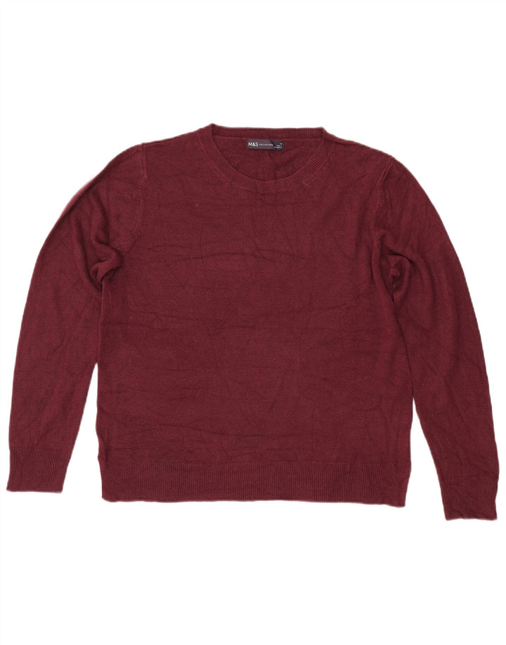 MARKS & SPENCER Womens Crew Neck Jumper Sweater UK 14 Large Maroon Acrylic