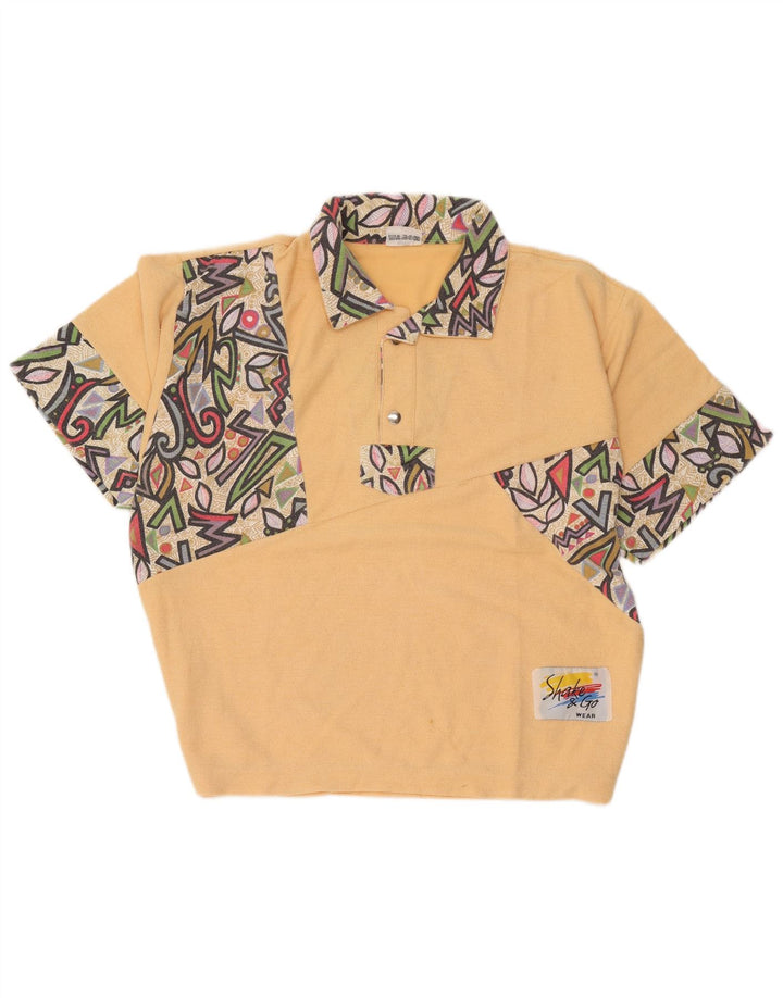 Vintage Mens Polo Shirt Medium Yellow Geometric Polyester