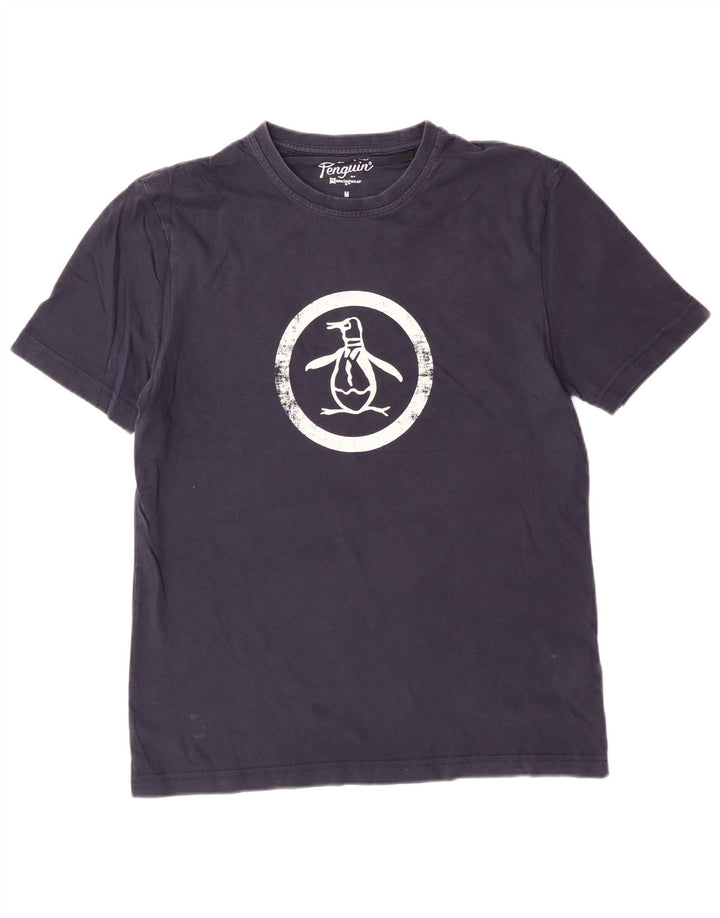 PENGUIN Mens Graphic T-Shirt Top Medium Navy Blue Cotton