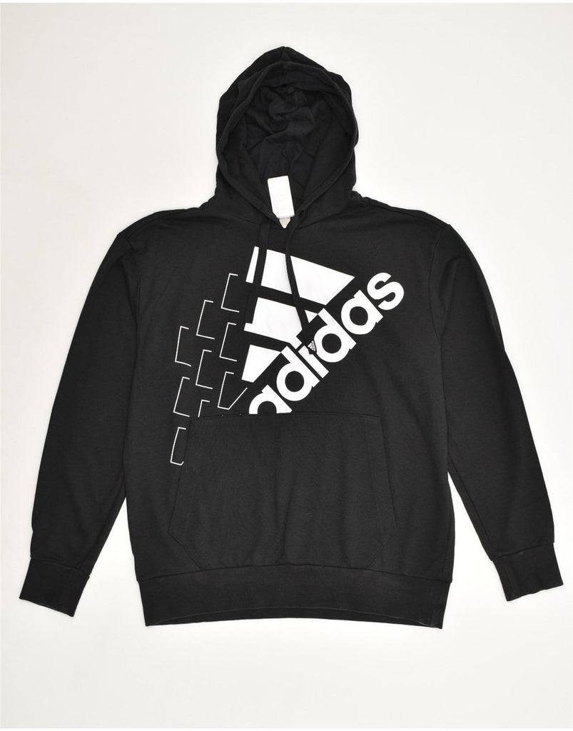 ADIDAS Mens Graphic Hoodie Jumper Large Black Cotton | Vintage Adidas | Thrift | Second-Hand Adidas | Used Clothing | Messina Hembry 