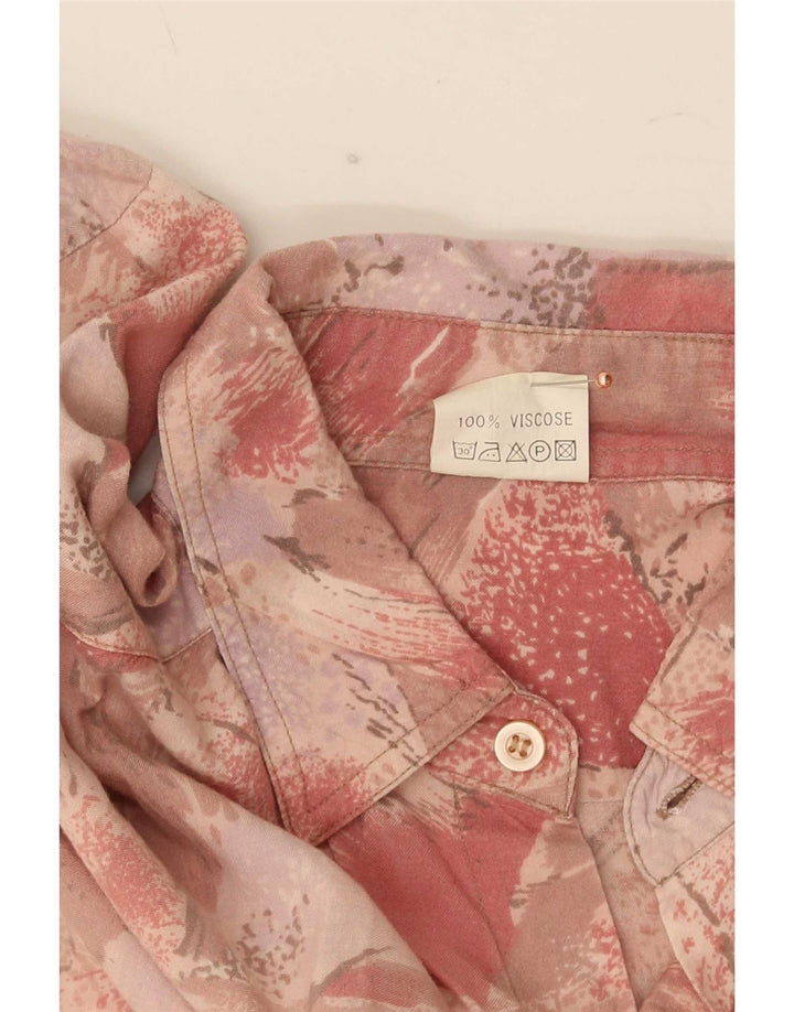 Vintage Mens Abstract Pattern Short Sleeve Shirt Medium Pink Viscose