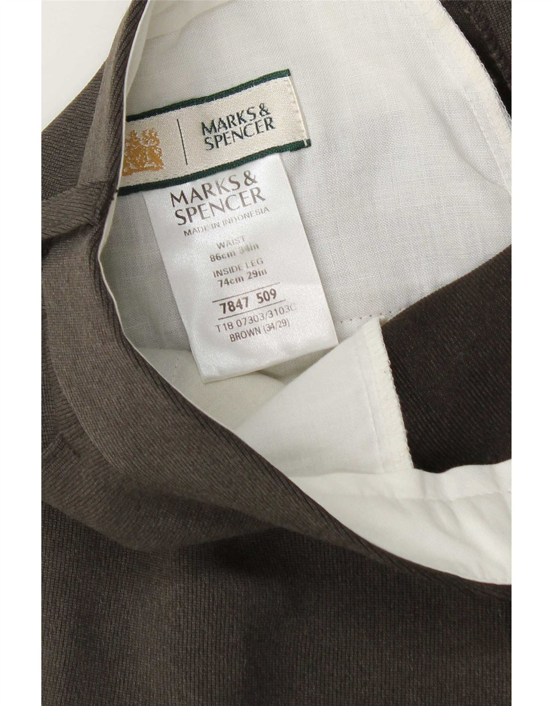 Marks & Spencer Mens Tapered Suit Trousers W34 L29 Brown Polyester