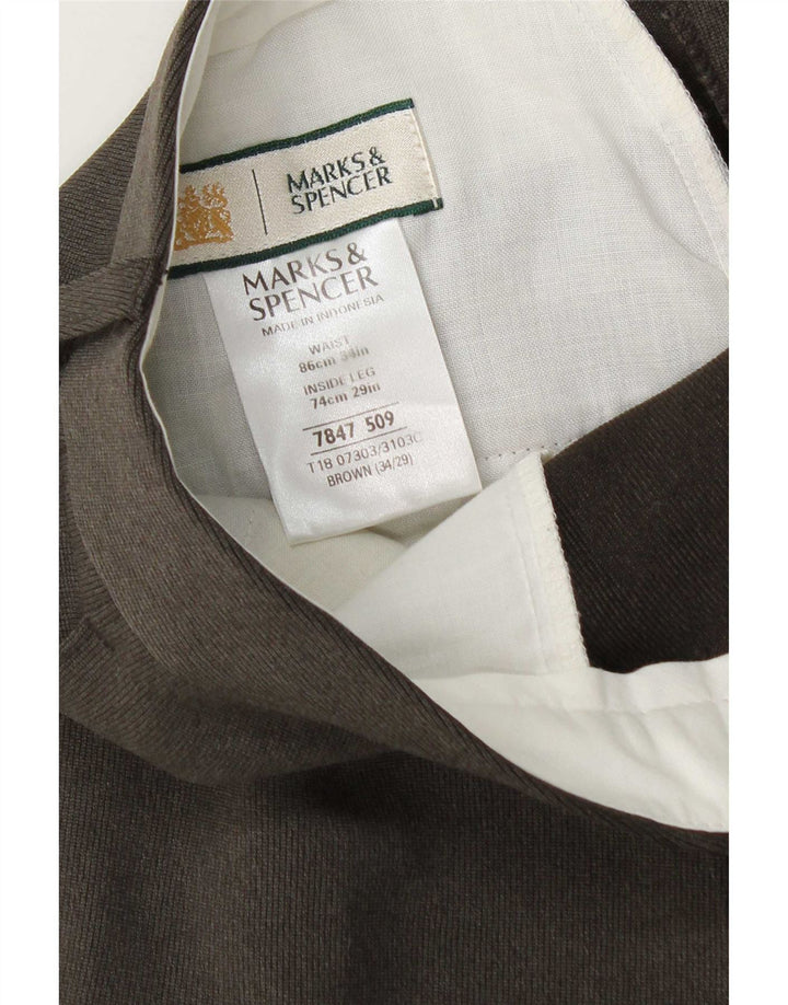 Marks & Spencer Mens Tapered Suit Trousers W34 L29 Brown Polyester