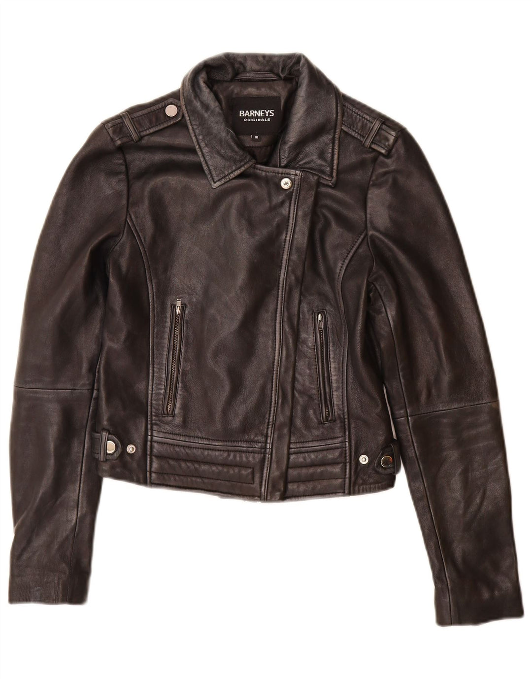 BARNEYS Womens Leather Biker Jacket UK 10 Small  Black Leather