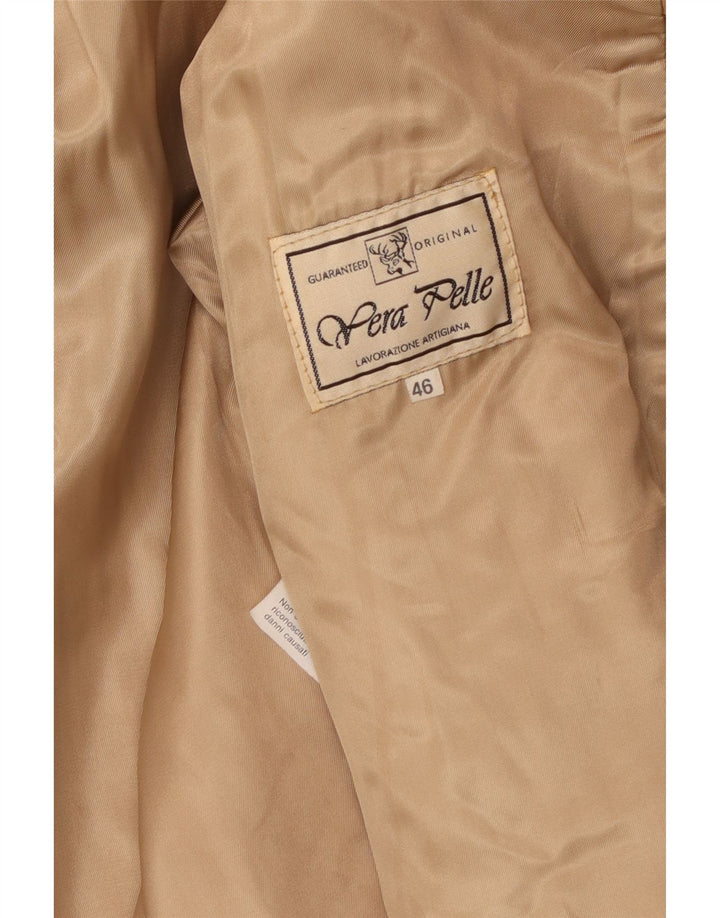 Vintage Womens Leather Coat EU 46 XL Beige Leather