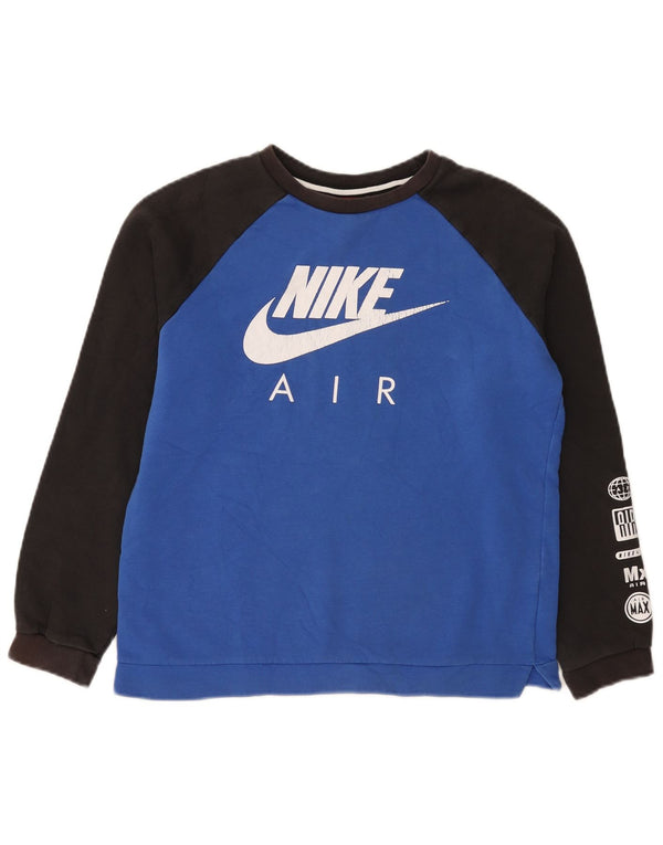 Nike Boys Graphic Sweatshirt Jumper 13-14 Years XL Blue Colourblock Cotton
