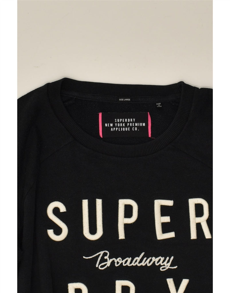 SUPERDRY Womens Graphic Sweatshirt Jumper UK 16 Large Black | Vintage Superdry | Thrift | Second-Hand Superdry | Used Clothing | Messina Hembry 