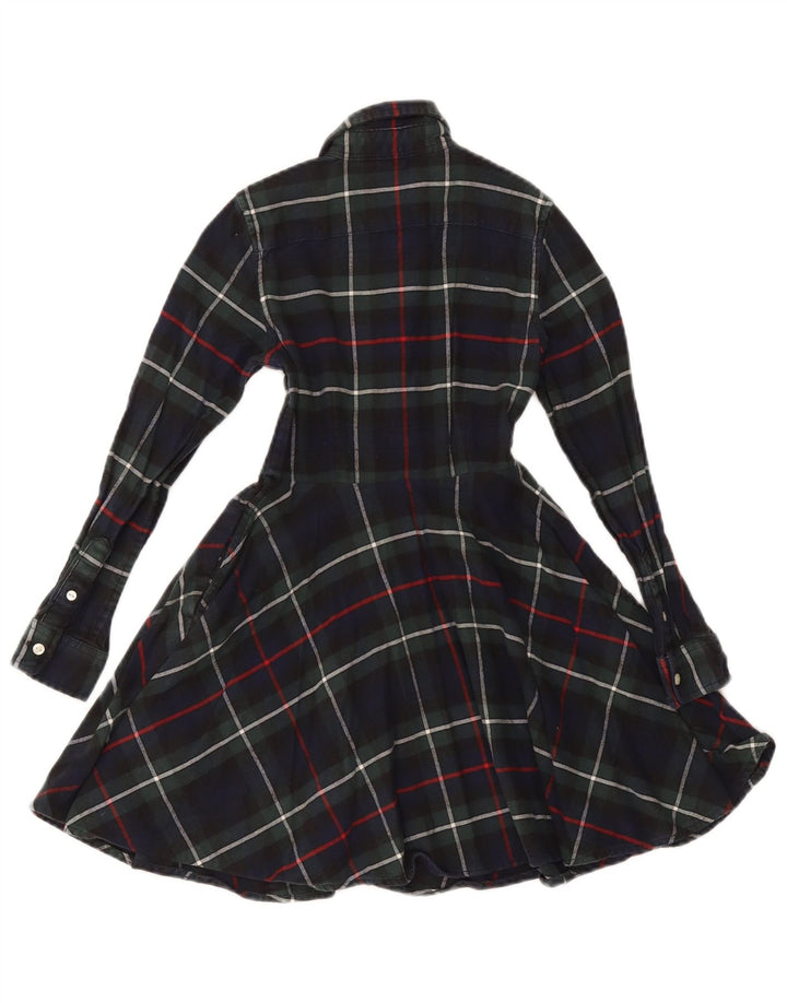 POLO RALPH LAUREN Girls Long Sleeve Shirt Dress 6-7 Years Navy Blue Check