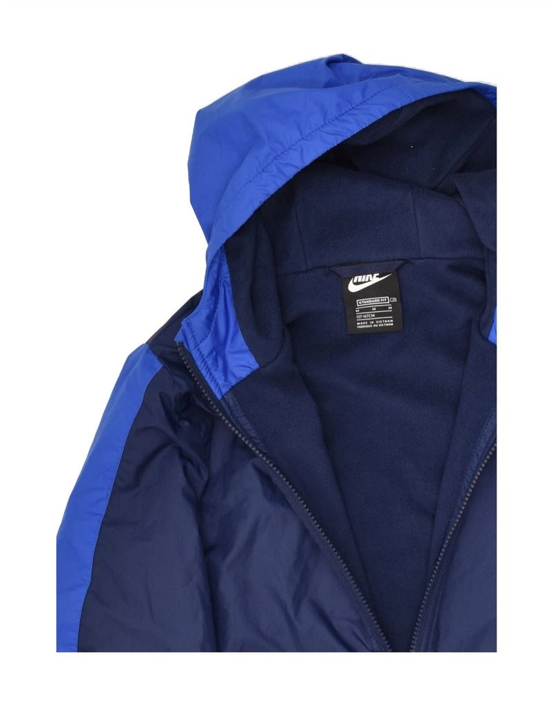 NIKE Boys Standard Fit Hooded Windbreaker Jacket 10-11 Years Medium Blue | Vintage Nike | Thrift | Second-Hand Nike | Used Clothing | Messina Hembry 