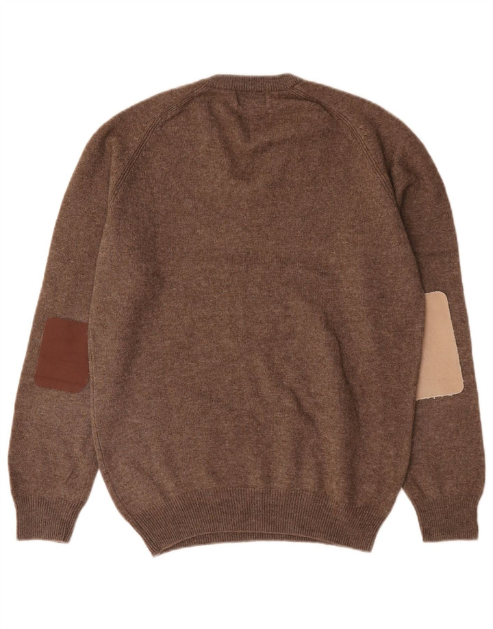 Marks & Spencer Mens V-Neck Jumper Sweater Small Brown Lambswool