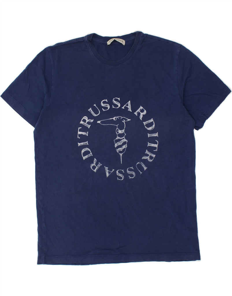 TRUSSARDI Mens Graphic T-Shirt Top Medium Navy Blue Cotton Vintage Trussardi and Second-Hand Trussardi from Messina Hembry 