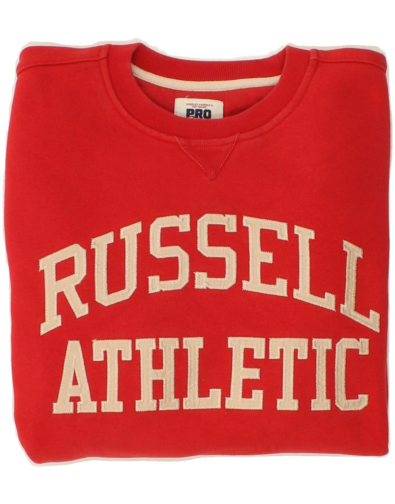 RUSSELL ATHLETIC Mens Graphic Sweatshirt Jumper Small Red Cotton Vintage Russell Athletic and Second-Hand Russell Athletic from Messina Hembry 